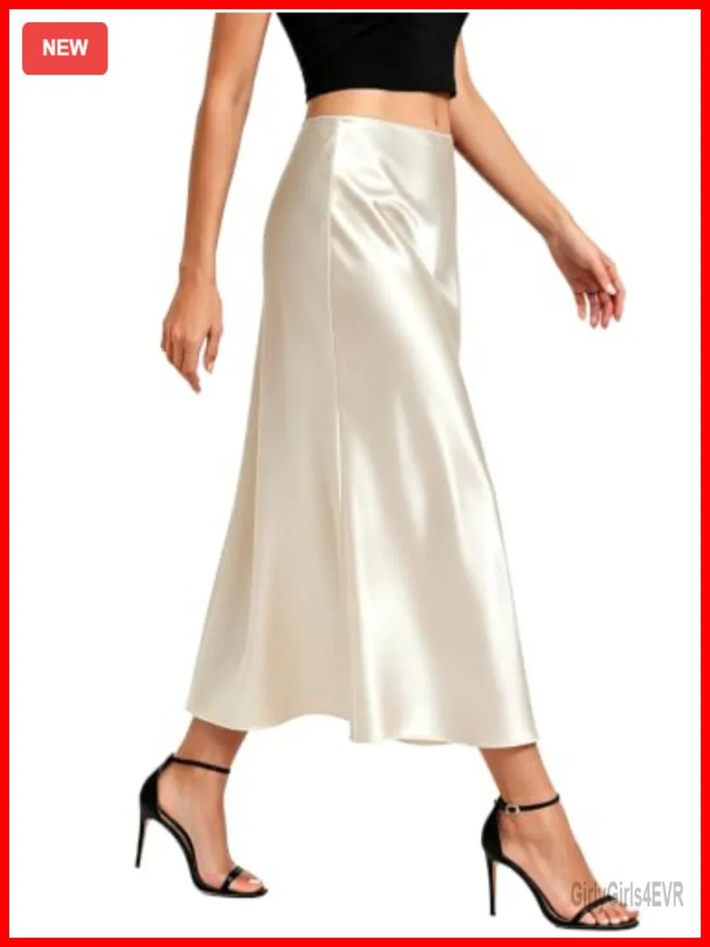 Satin Midi Skirt High Waisted A-Line Silky